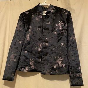 Women’s kimono-style blazer/jacket with toggled buttons, silk-look, floral print